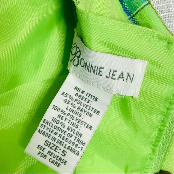 Bonnie Jean Casual Girls Dress 👗 blue plaid and green Sz 5 - Picture 4 of 5